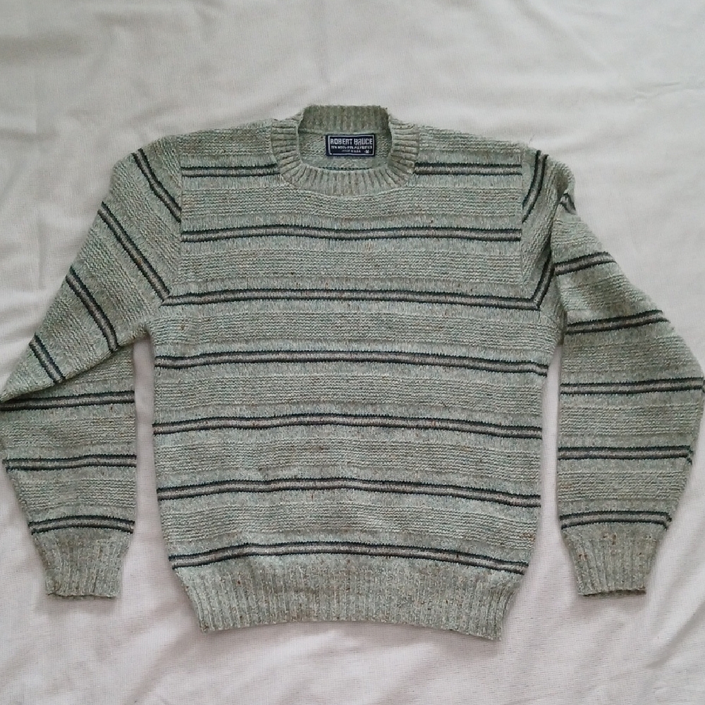 Men's Striped Crewneck Sweater - Gray Size MEDIUM